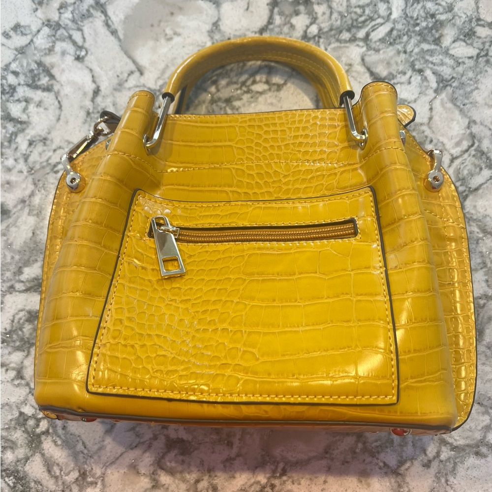 Sondra Roberts Mustard Crocodile-Embossed Mini Bag